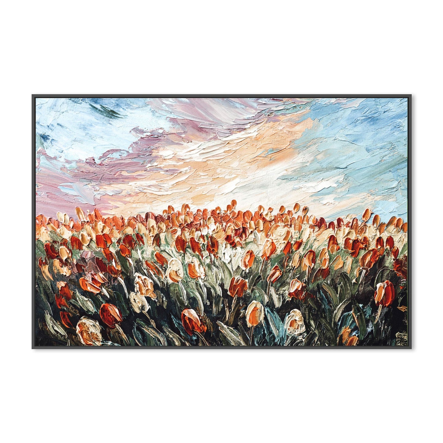 Sleeping In A Field of Red Tulips, Hand-Painted Canvas