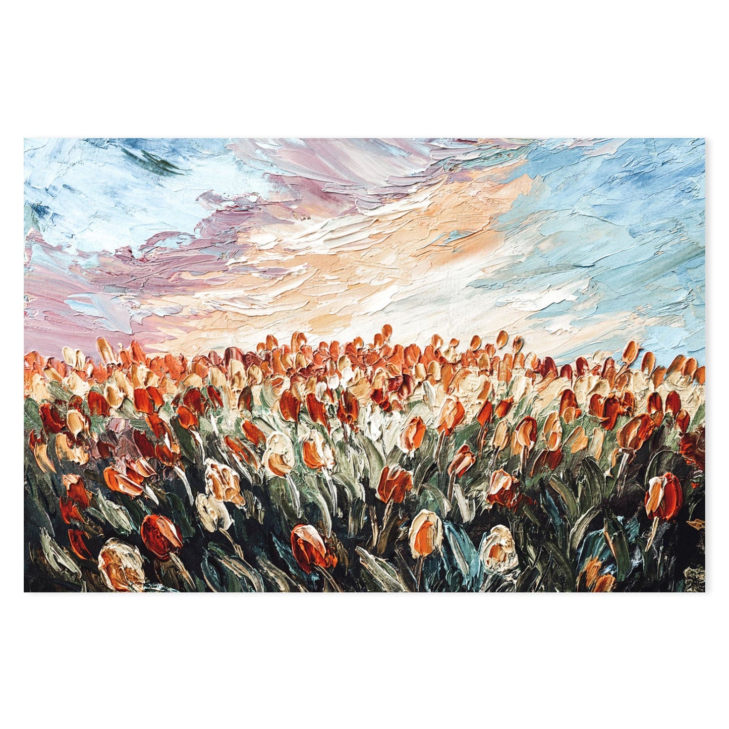 Sleeping In A Field of Red Tulips, Hand-Painted Canvas