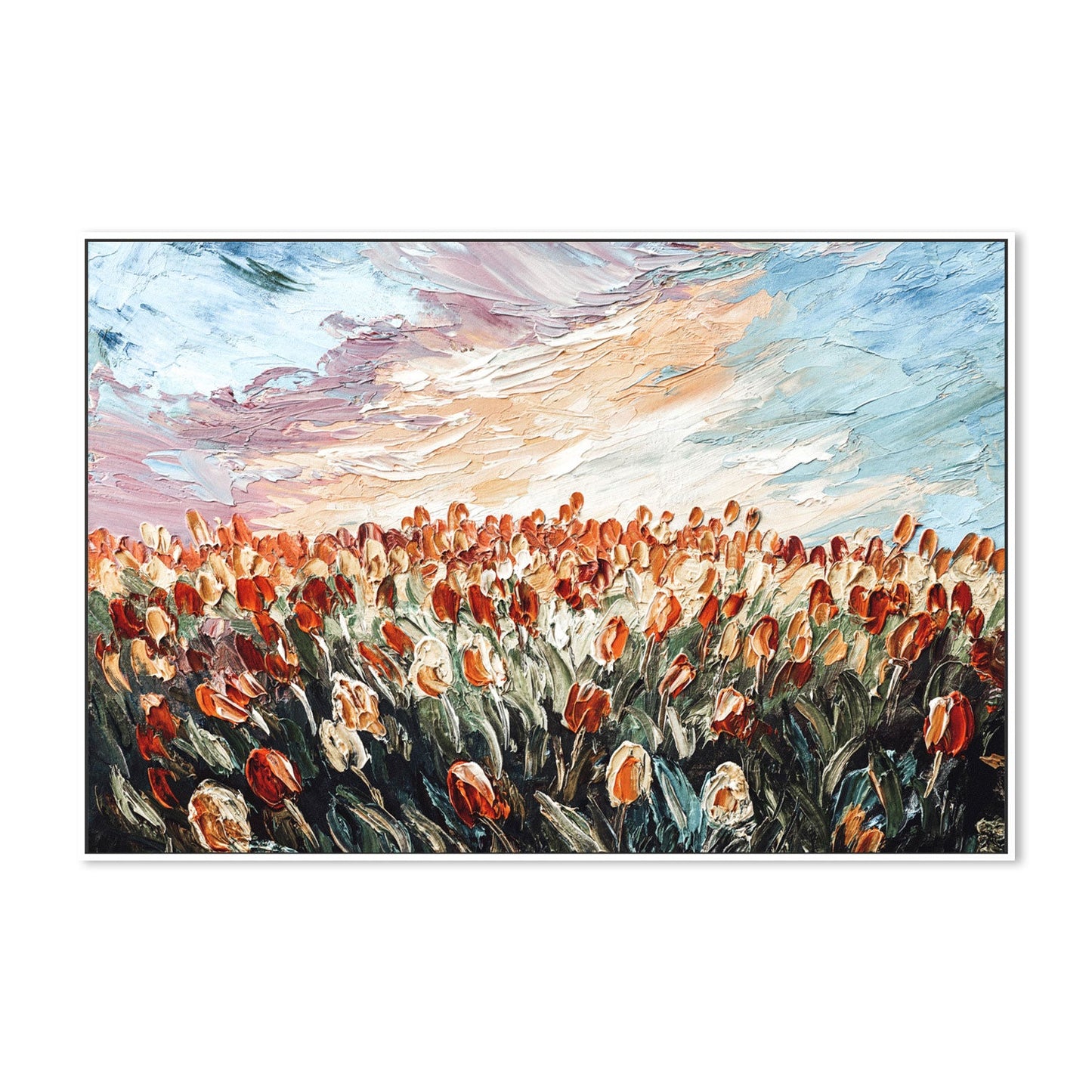 Sleeping In A Field of Red Tulips, Hand-Painted Canvas