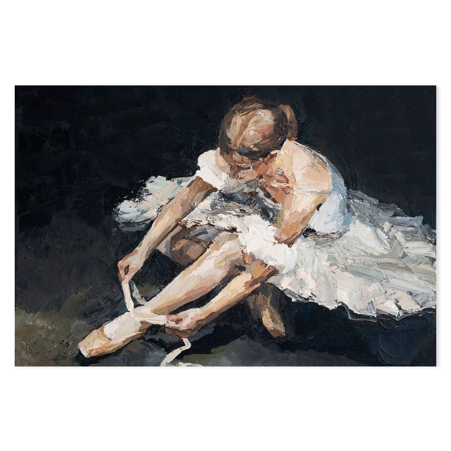 Tying Her Pointe Shoes , Hand-Painted Canvas