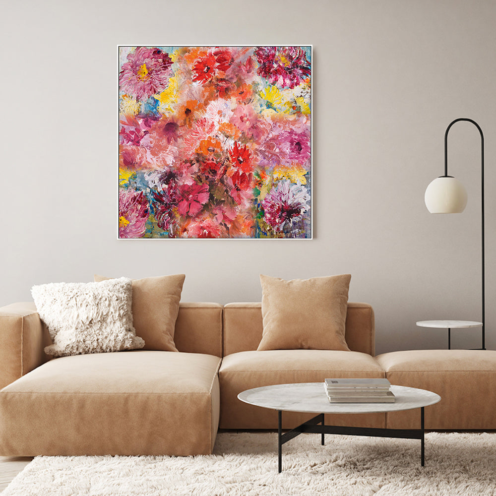 Red Flowers , Hand-Painted Canvas