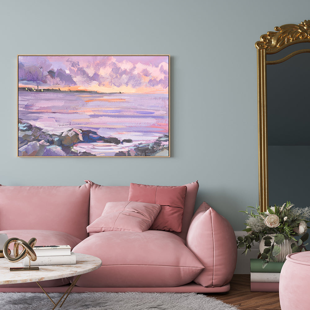 Peachy Violet Sunset , Hand-painted Canvas