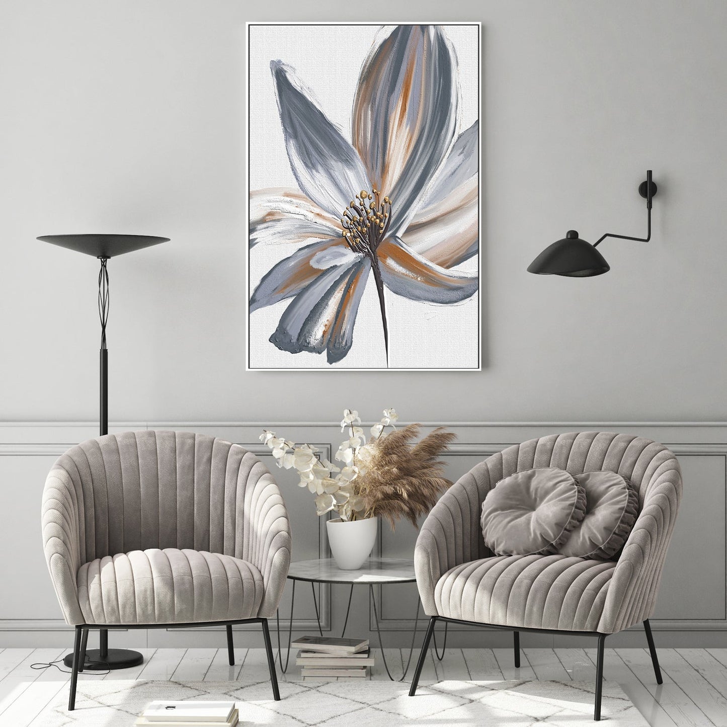 Blue Steel Flower , Hand-Painted Canvas