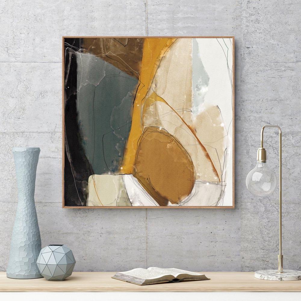 wall-art-print-canvas-poster-framed-Abstract Art, Mustard, Grey And Black-by-Gioia Wall Art-Gioia Wall Art