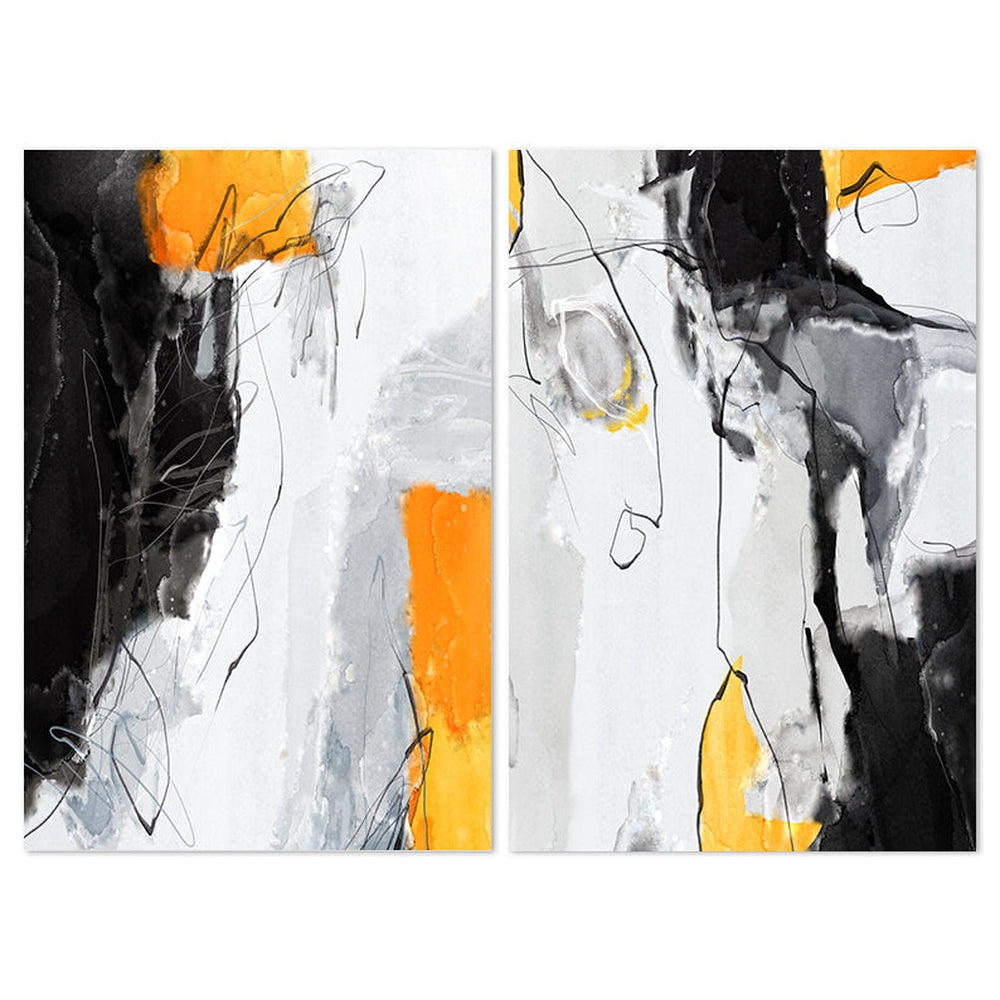 wall-art-print-canvas-poster-framed-Abstract Art, Mustard, Grey And Black, Set Of 2-by-Gioia Wall Art-Gioia Wall Art