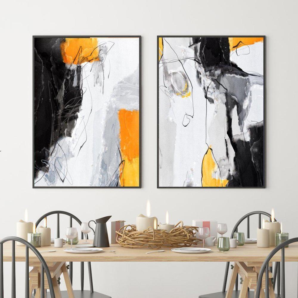 wall-art-print-canvas-poster-framed-Abstract Art, Mustard, Grey And Black, Set Of 2-by-Gioia Wall Art-Gioia Wall Art