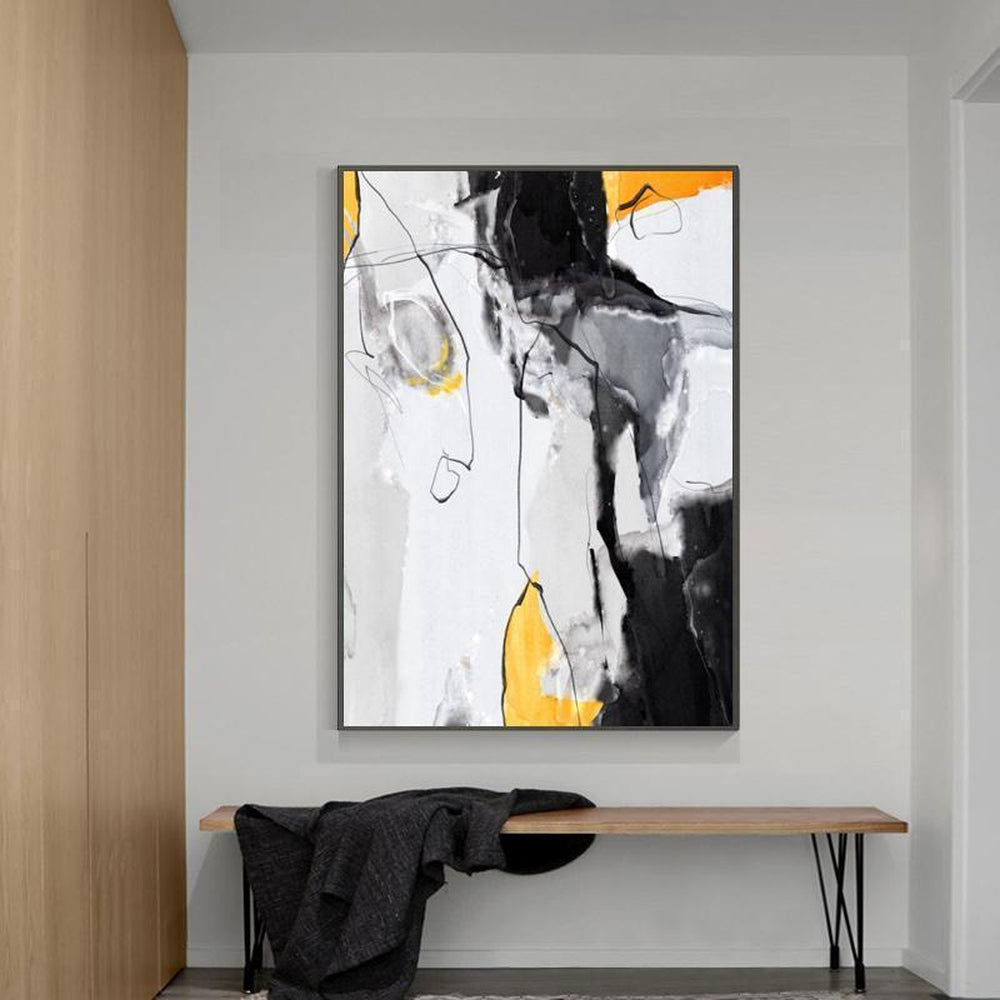 wall-art-print-canvas-poster-framed-Abstract Art, Mustard, Grey And Black, Style A-by-Gioia Wall Art-Gioia Wall Art