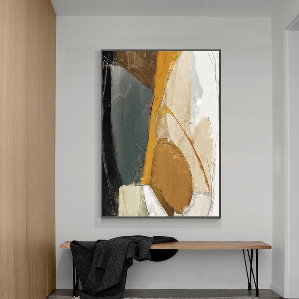 wall-art-print-canvas-poster-framed-Abstract Art, Mustard, Grey And Black, Style B-by-Gioia Wall Art-Gioia Wall Art