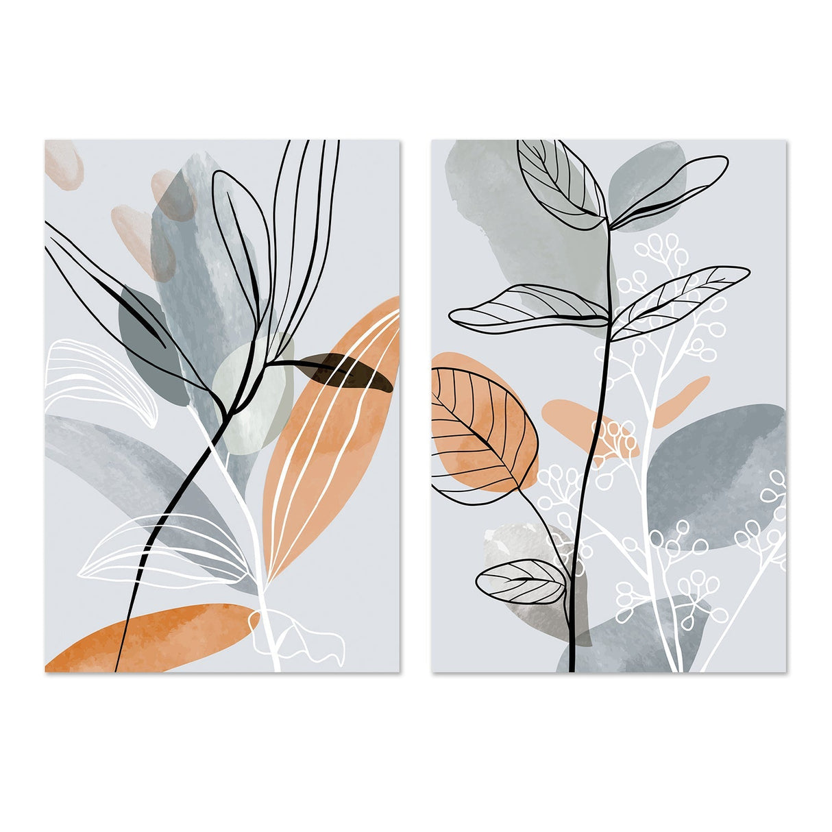 wall-art-print-canvas-poster-framed-Abstract Autumn Leaves, Style C & D, Set Of 2-GIOIA-WALL-ART
