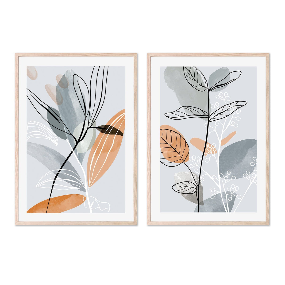 wall-art-print-canvas-poster-framed-Abstract Autumn Leaves, Style C & D, Set Of 2-GIOIA-WALL-ART