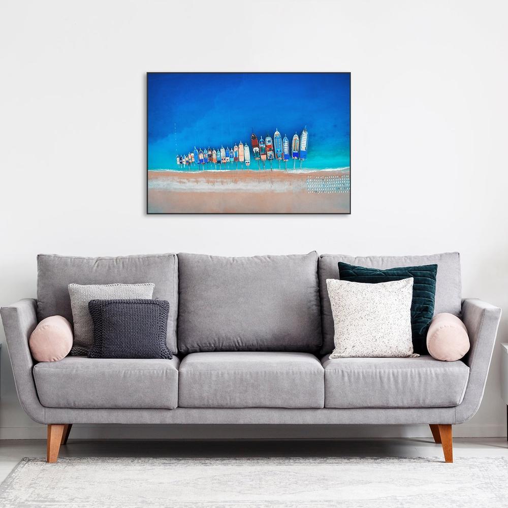 wall-art-print-canvas-poster-framed-Aerial View Of Colourful Boats, Ocean And Beach Print-by-Gioia Wall Art-Gioia Wall Art