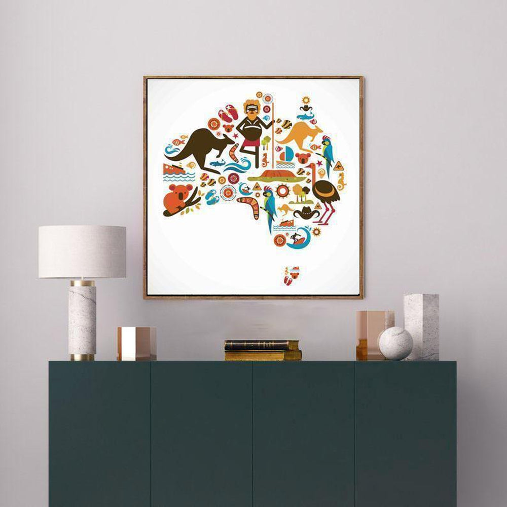 wall-art-print-canvas-poster-framed-Australian Map Illustration-by-Gioia Wall Art-Gioia Wall Art