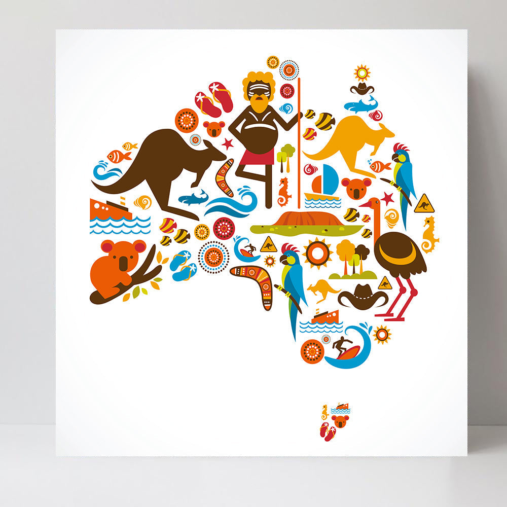 wall-art-print-canvas-poster-framed-Australian Map Illustration-by-Gioia Wall Art-Gioia Wall Art