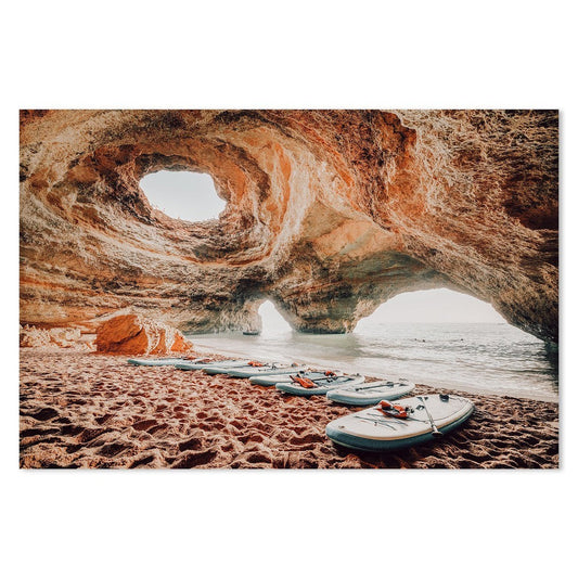 Beach And Surf Boards At Benagil Cave-Gioia-Prints-Framed-Canvas-Poster-GIOIA-WALL-ART