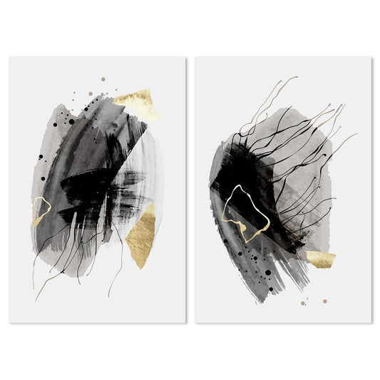 wall-art-print-canvas-poster-framed-Black And Gold Abstract, Set Of 2, Style A-by-Gioia Wall Art-Gioia Wall Art