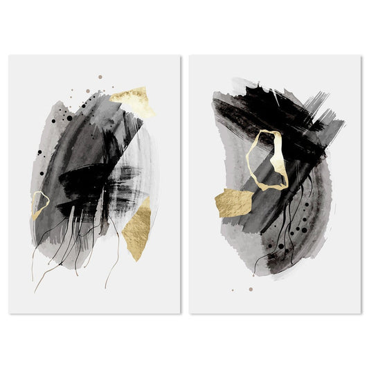 wall-art-print-canvas-poster-framed-Black And Gold Abstract, Set Of 2, Style B-by-Gioia Wall Art-Gioia Wall Art