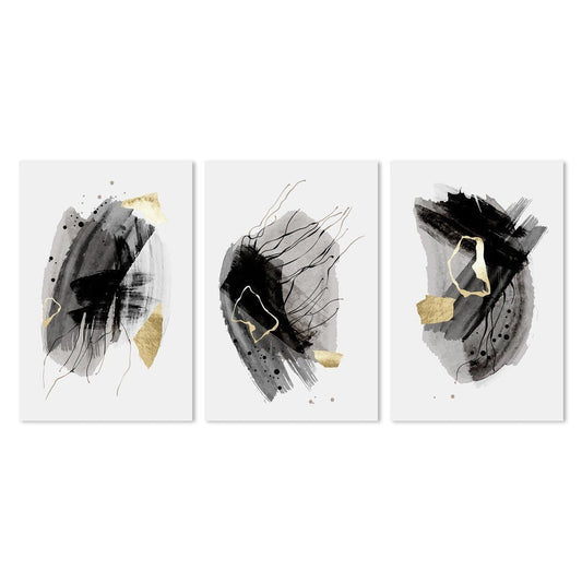 wall-art-print-canvas-poster-framed-Black And Gold Abstract, Set Of 3-by-Gioia Wall Art-Gioia Wall Art