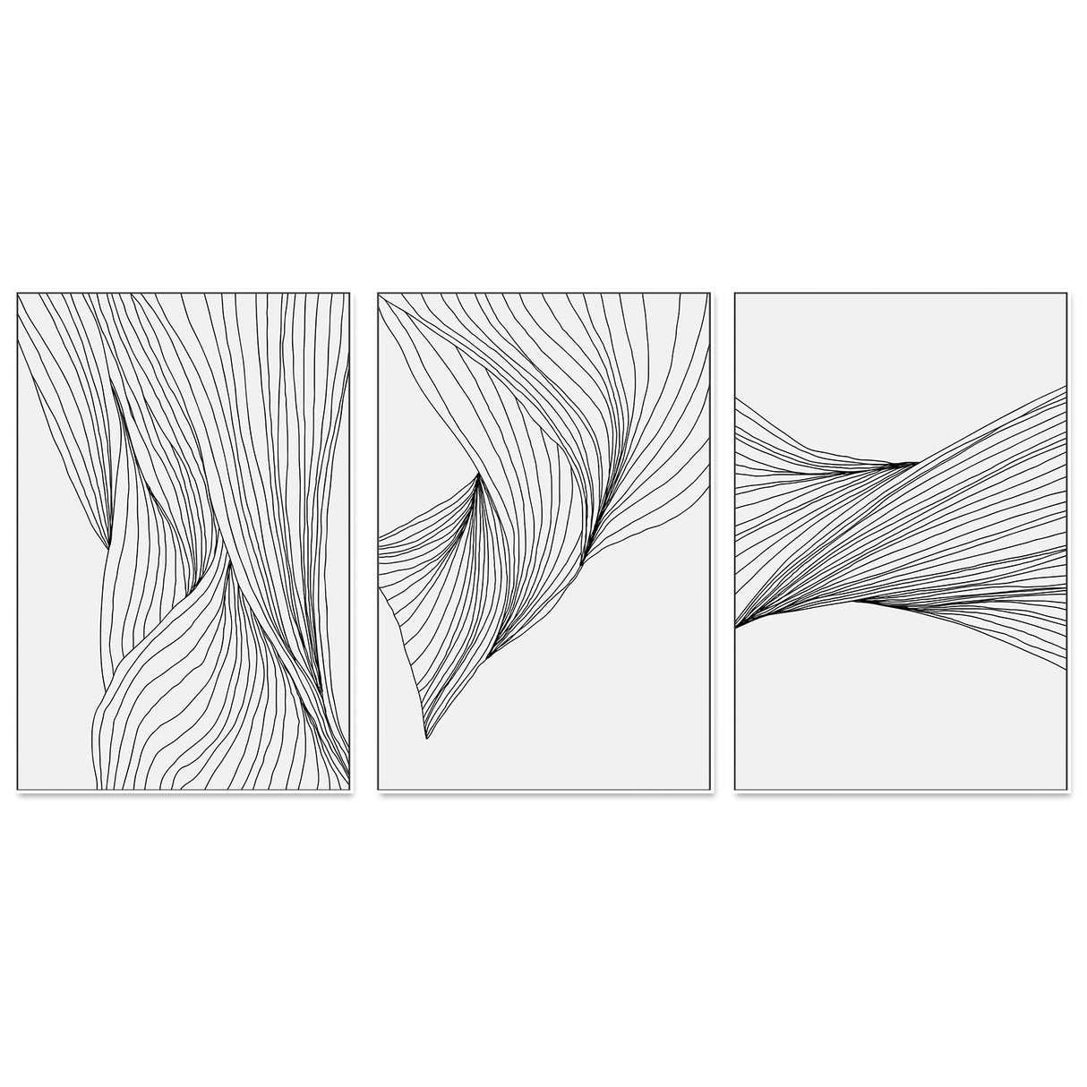 wall-art-print-canvas-poster-framed-Black Lines, Style A, B & C, Set Of 3-GIOIA-WALL-ART