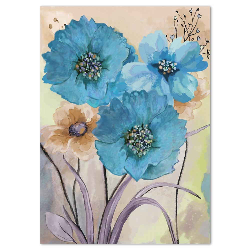 wall-art-print-canvas-poster-framed-Blue Flowers, Watercolour Painting, Style B-by-Gioia Wall Art-Gioia Wall Art