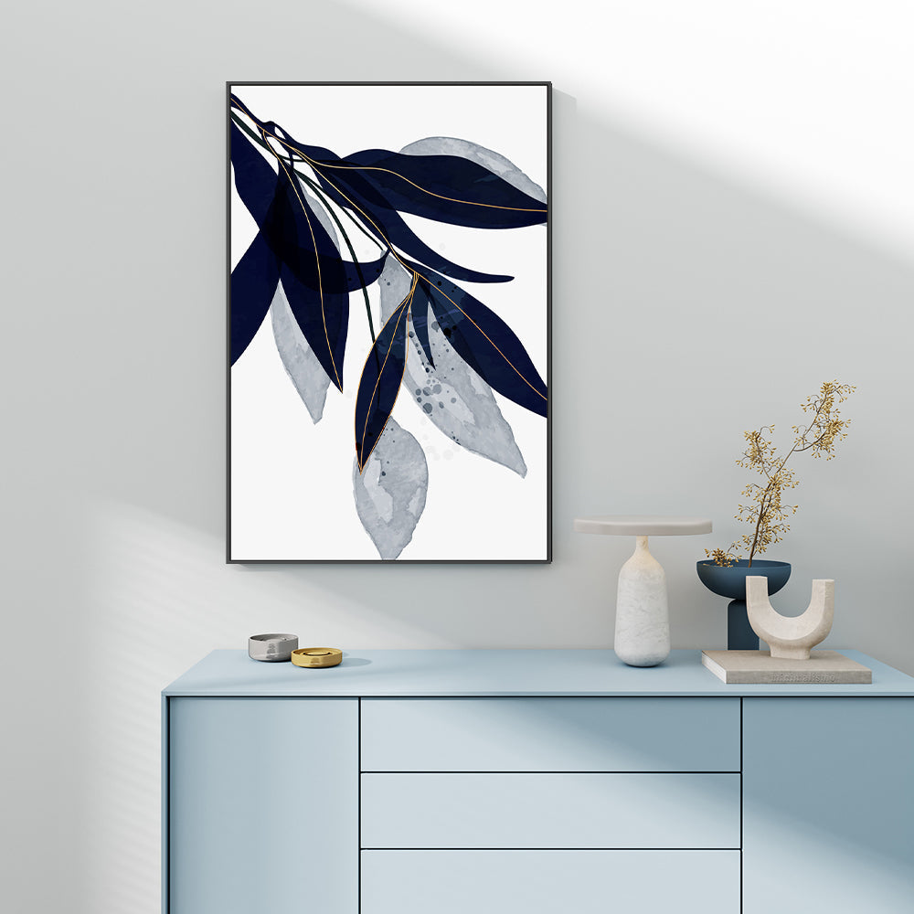 wall-art-print-canvas-poster-framed-Blue Leaves, Style A-GIOIA-WALL-ART