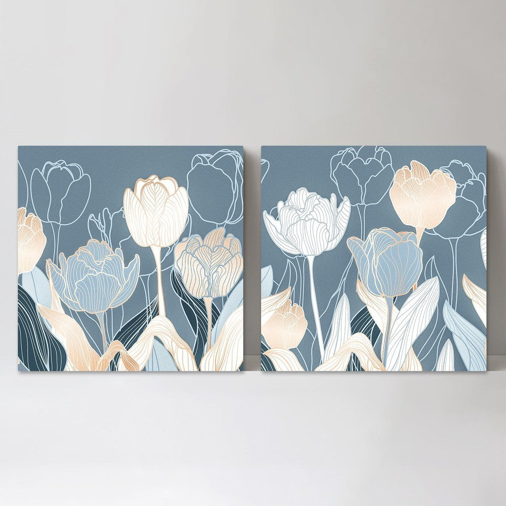 wall-art-print-canvas-poster-framed-Blue Lotus Bunch, Set Of 2-by-Gioia Wall Art-Gioia Wall Art