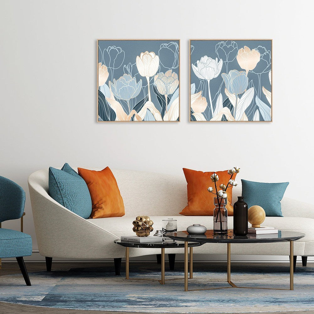 wall-art-print-canvas-poster-framed-Blue Lotus Bunch, Set Of 2-by-Gioia Wall Art-Gioia Wall Art