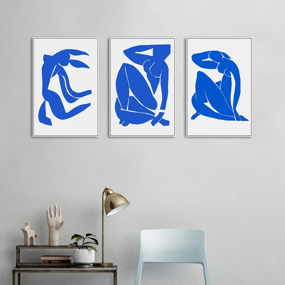 wall-art-print-canvas-poster-framed-Blue Nude, Inspired By Henri Matisse, Set Of 3-by-Gioia Wall Art-Gioia Wall Art