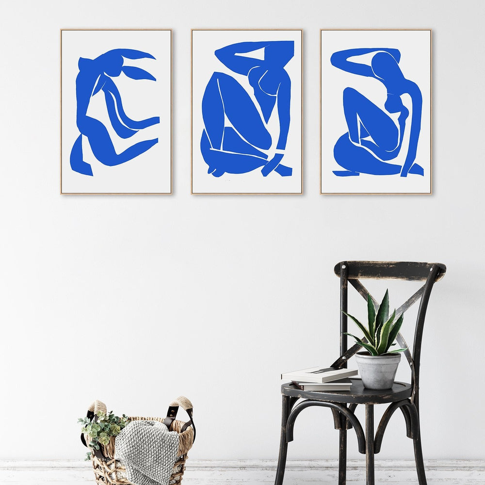 wall-art-print-canvas-poster-framed-Blue Nude, Inspired By Henri Matisse, Set Of 3-by-Gioia Wall Art-Gioia Wall Art