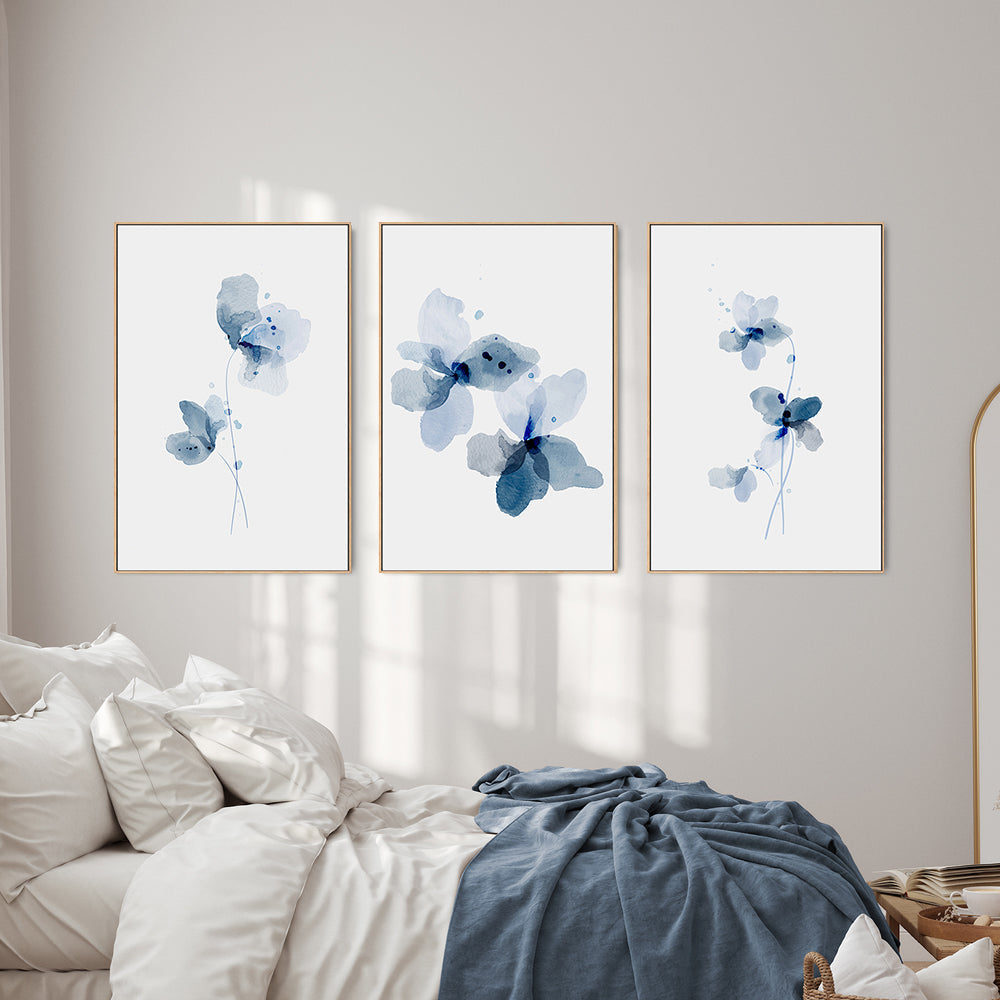 wall-art-print-canvas-poster-framed-Blue Poppy, Style A, B & C, Set Of 3-GIOIA-WALL-ART