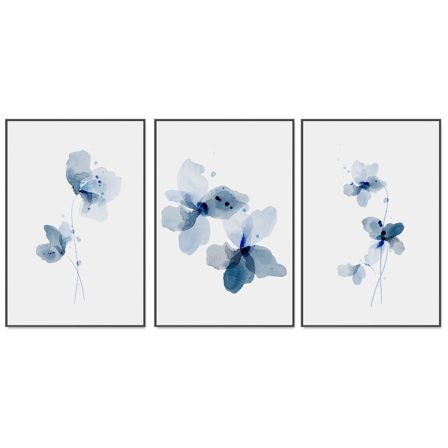 wall-art-print-canvas-poster-framed-Blue Poppy, Style A, B & C, Set Of 3-GIOIA-WALL-ART