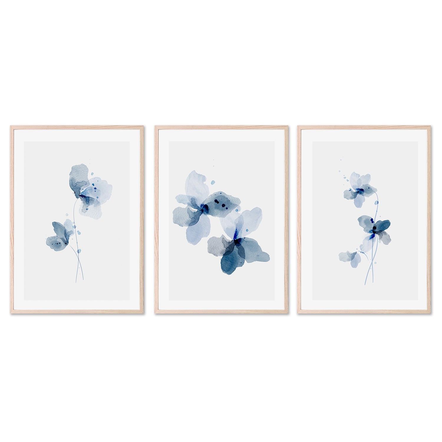 wall-art-print-canvas-poster-framed-Blue Poppy, Style A, B & C, Set Of 3-GIOIA-WALL-ART