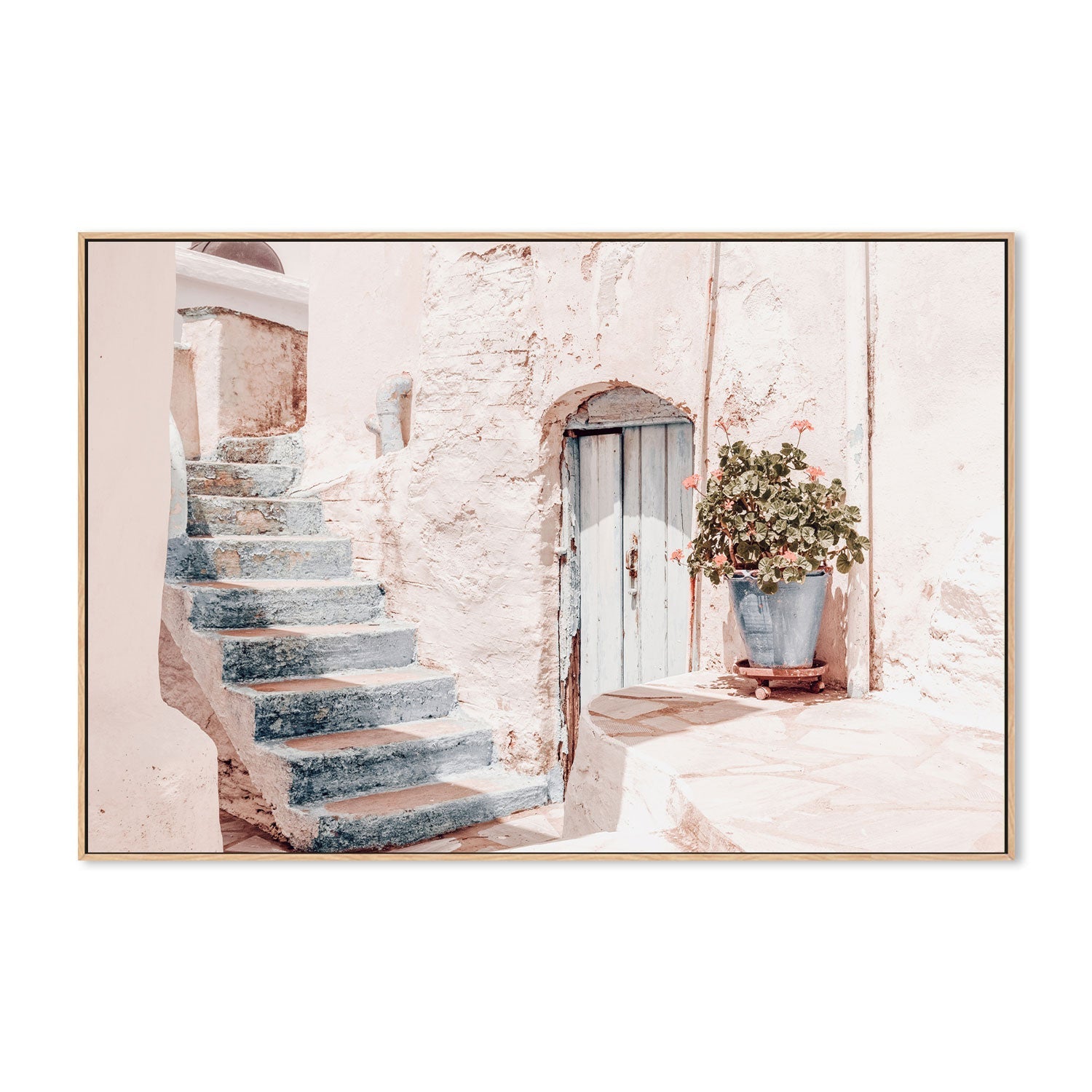 Blue stair, blue door and blue pot-Gioia-Prints-Framed-Canvas-Poster-GIOIA-WALL-ART