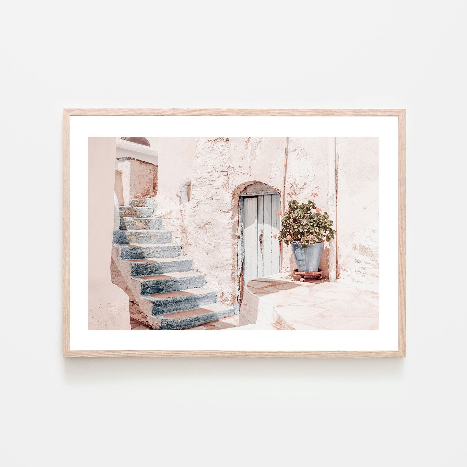 Blue stair, blue door and blue pot-Gioia-Prints-Framed-Canvas-Poster-GIOIA-WALL-ART