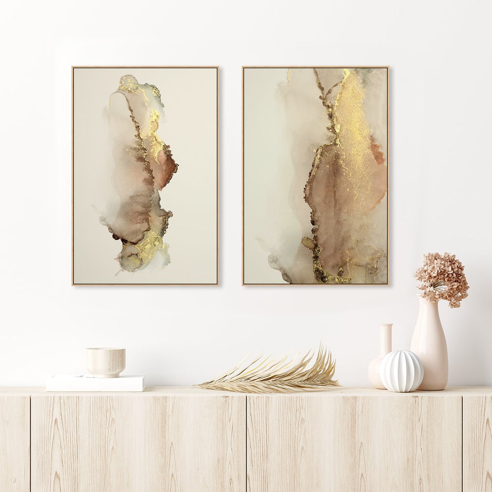 wall-art-print-canvas-poster-framed-Blush And Gold Abstract, Set Of 2, Style A-by-Gioia Wall Art-Gioia Wall Art