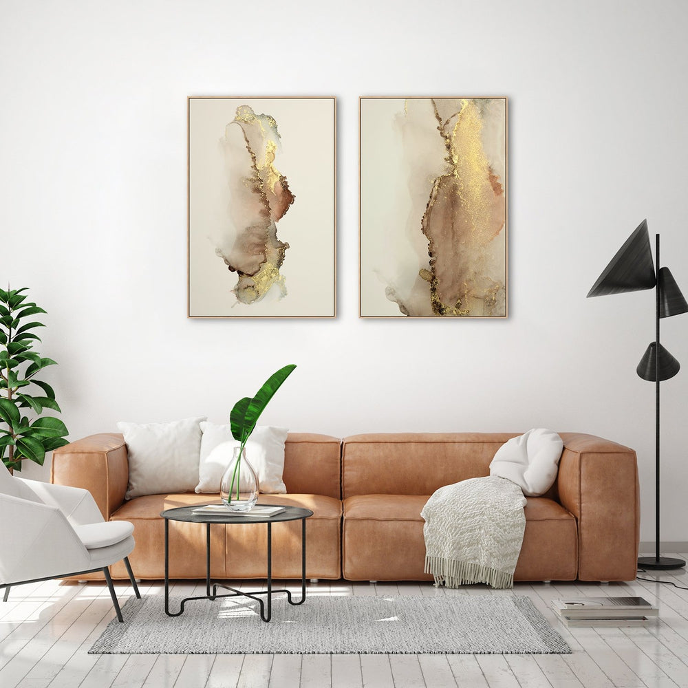 wall-art-print-canvas-poster-framed-Blush And Gold Abstract, Set Of 2, Style A-by-Gioia Wall Art-Gioia Wall Art