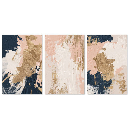 wall-art-print-canvas-poster-framed-Blush And Navy Abstract, Set Of 3-by-Gioia Wall Art-Gioia Wall Art