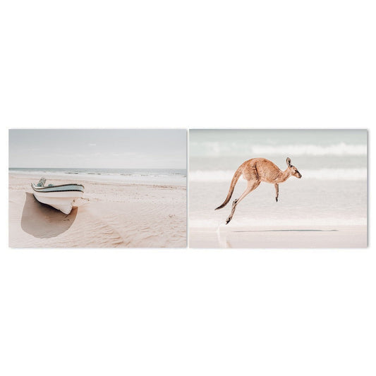 wall-art-print-canvas-poster-framed-Boat And Kangaroo On The Shore, Set Of 2-by-Gioia Wall Art-Gioia Wall Art