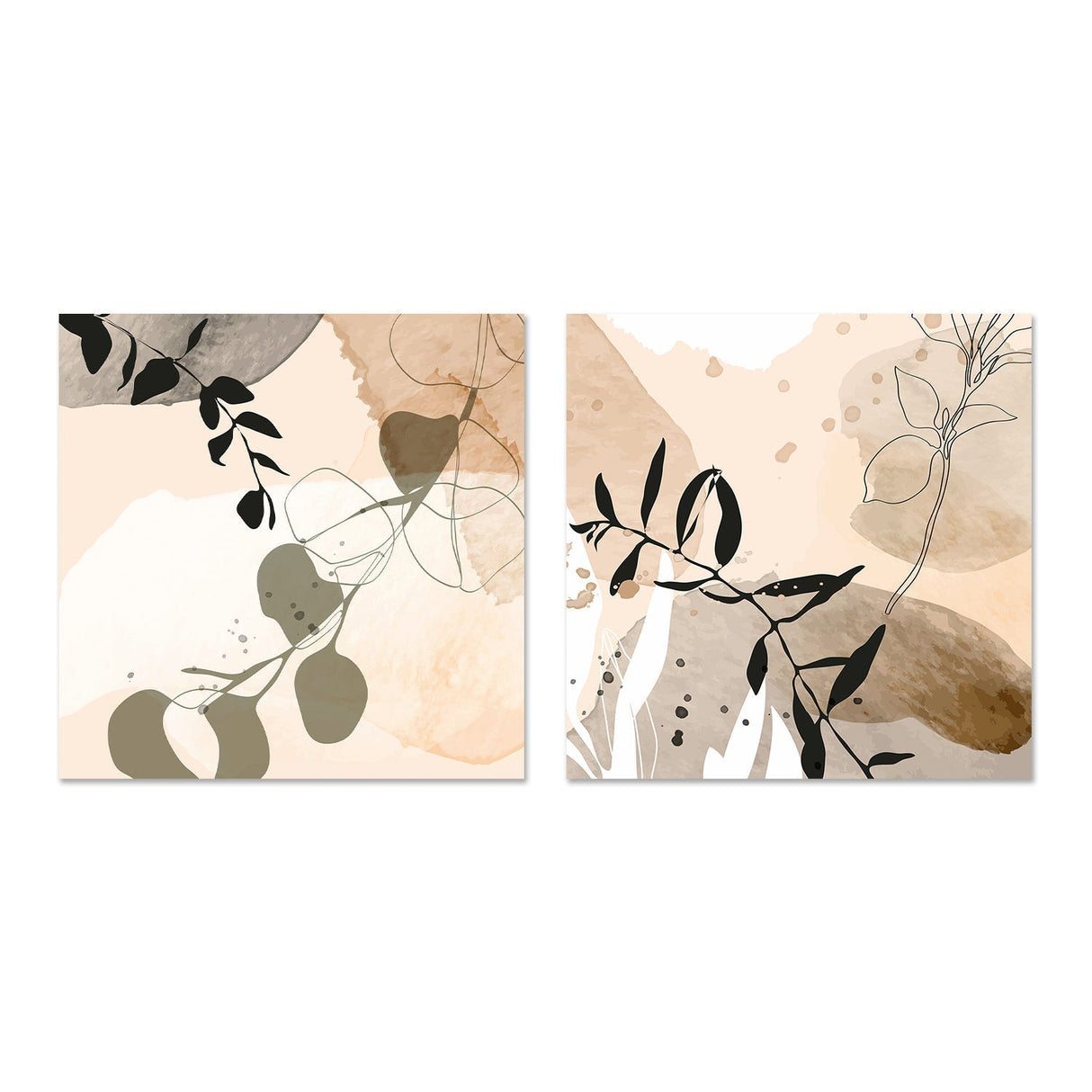wall-art-print-canvas-poster-framed-Botanical Beige, Style A & B, Set Of 2-GIOIA-WALL-ART
