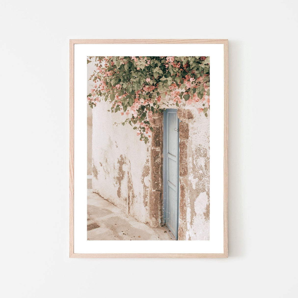 Bougainvillea flower and blue door in Santorini, Style A-Gioia-Prints-Framed-Canvas-Poster-GIOIA-WALL-ART