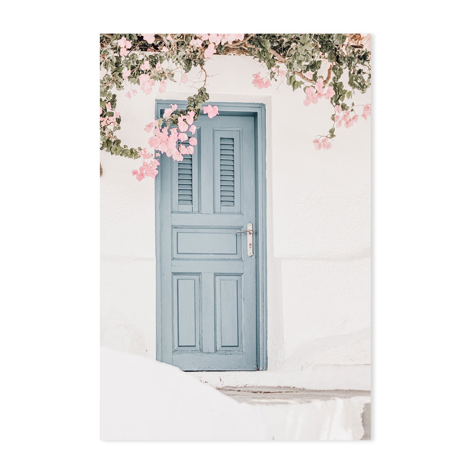 Bougainvillea flower and blue door in Santorini, Style B-Gioia-Prints-Framed-Canvas-Poster-GIOIA-WALL-ART