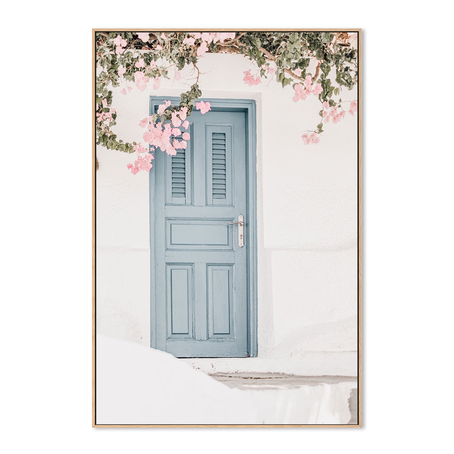 Bougainvillea flower and blue door in Santorini, Style B-Gioia-Prints-Framed-Canvas-Poster-GIOIA-WALL-ART