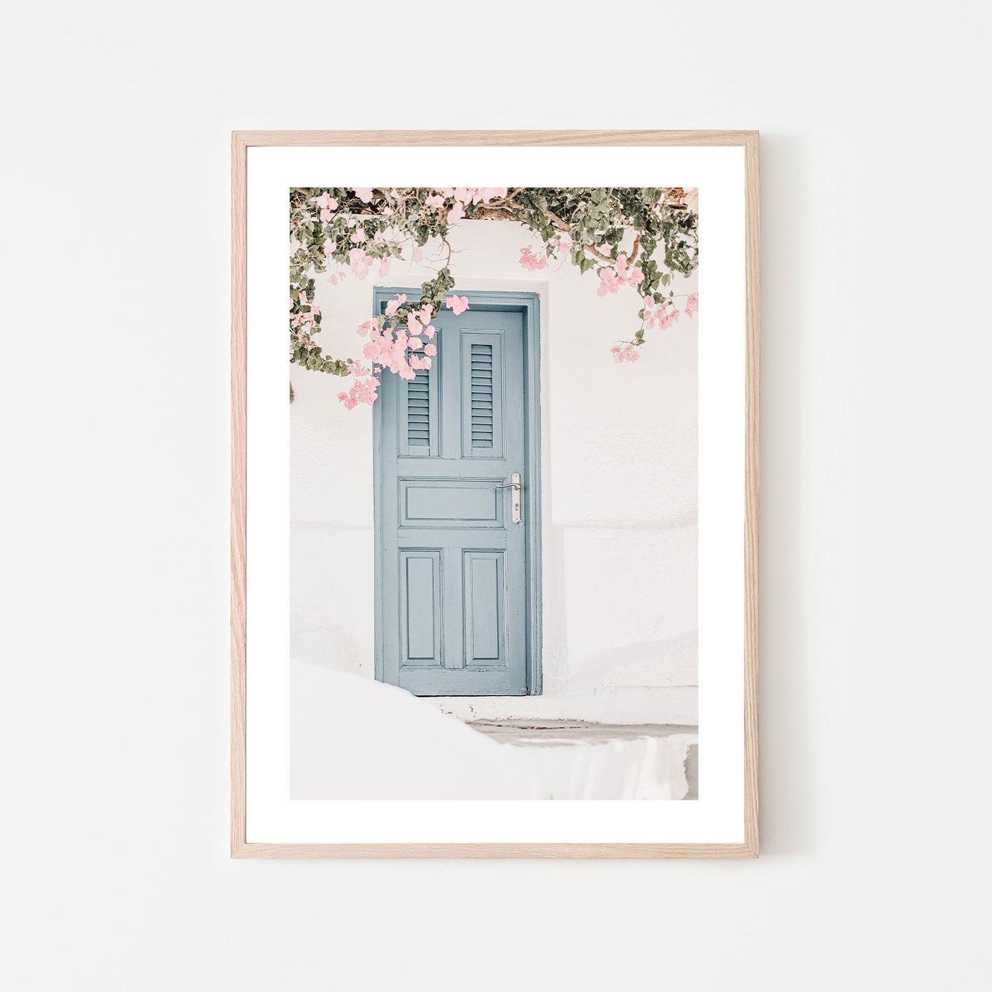 Bougainvillea flower and blue door in Santorini, Style B-Gioia-Prints-Framed-Canvas-Poster-GIOIA-WALL-ART