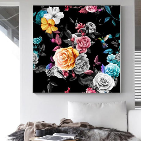 wall-art-print-canvas-poster-framed-Bouquet And Hummingbird-by-Gioia Wall Art-Gioia Wall Art