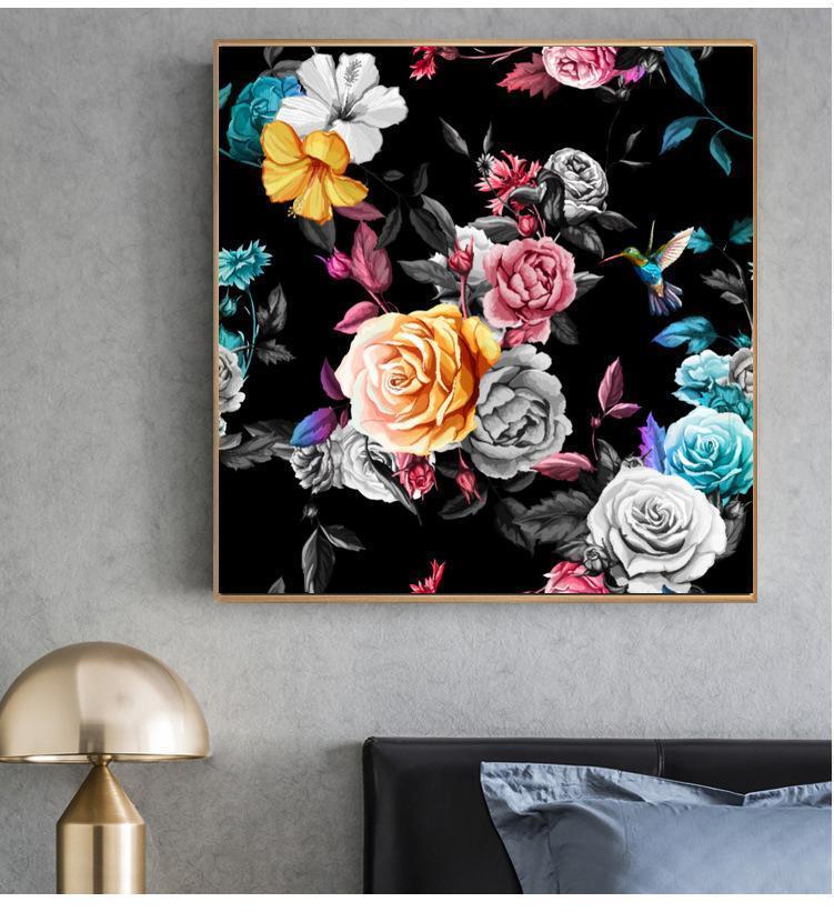 wall-art-print-canvas-poster-framed-Bouquet And Hummingbird-by-Gioia Wall Art-Gioia Wall Art