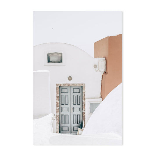 Brown wall and blue door in Santorini-Gioia-Prints-Framed-Canvas-Poster-GIOIA-WALL-ART