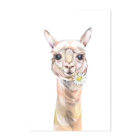 wall-art-print-canvas-poster-framed-Cute Llama With Chamomile, Watercolour Painting Style-by-Gioia Wall Art-Gioia Wall Art