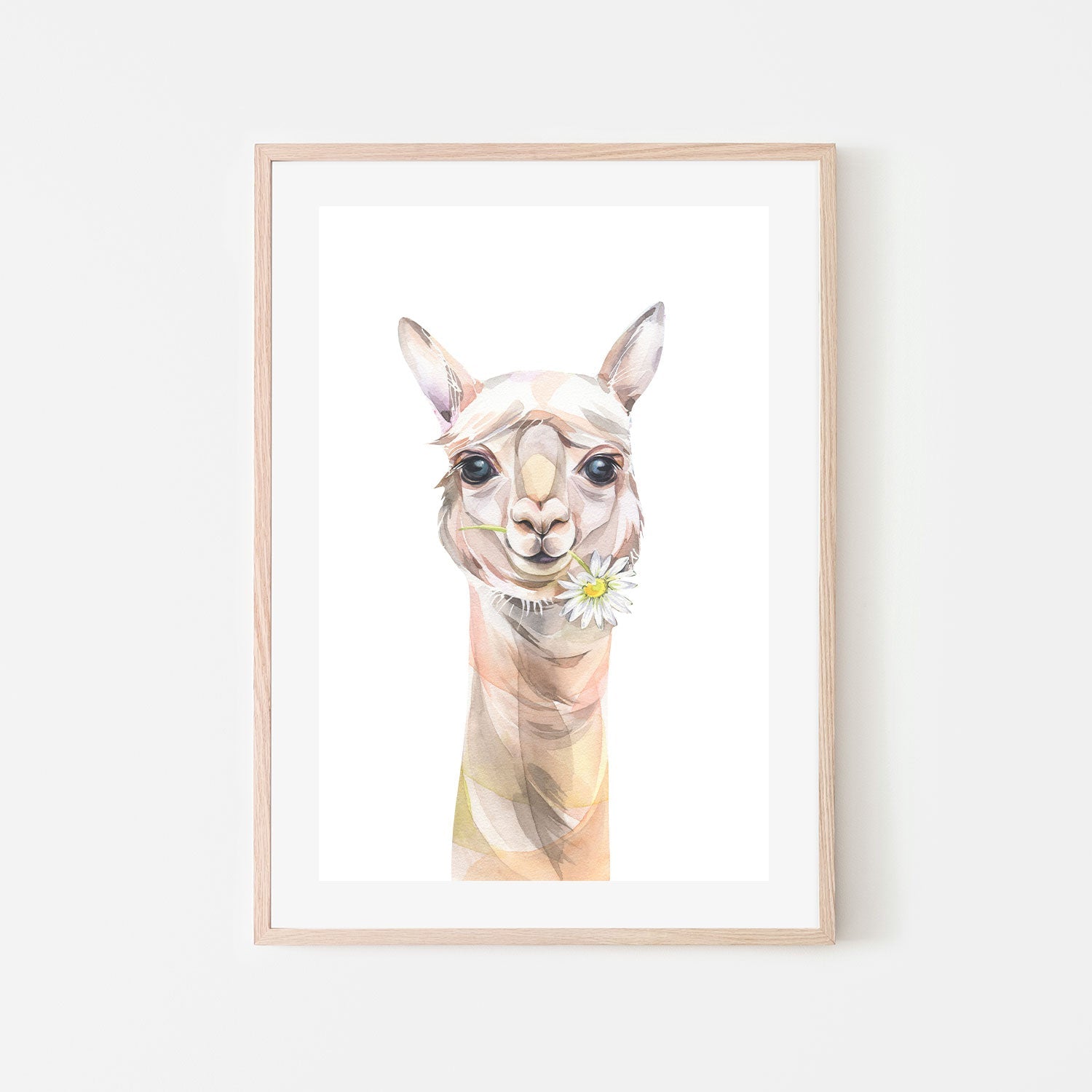 wall-art-print-canvas-poster-framed-Cute Llama With Chamomile, Watercolour Painting Style-by-Gioia Wall Art-Gioia Wall Art