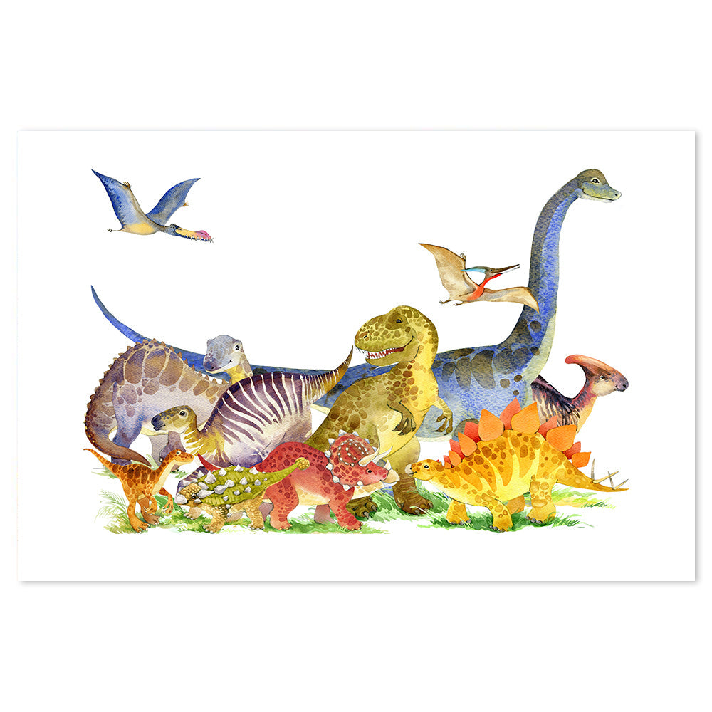 wall-art-print-canvas-poster-framed-Dinosaurs, Watercolour Painting Style-by-Gioia Wall Art-Gioia Wall Art