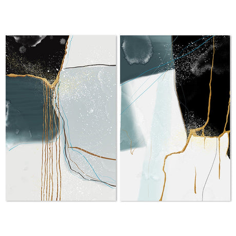 wall-art-print-canvas-poster-framed-Drifting Sand, Abstract Art, Black Blue Gold , Set Of 2-by-Gioia Wall Art-Gioia Wall Art