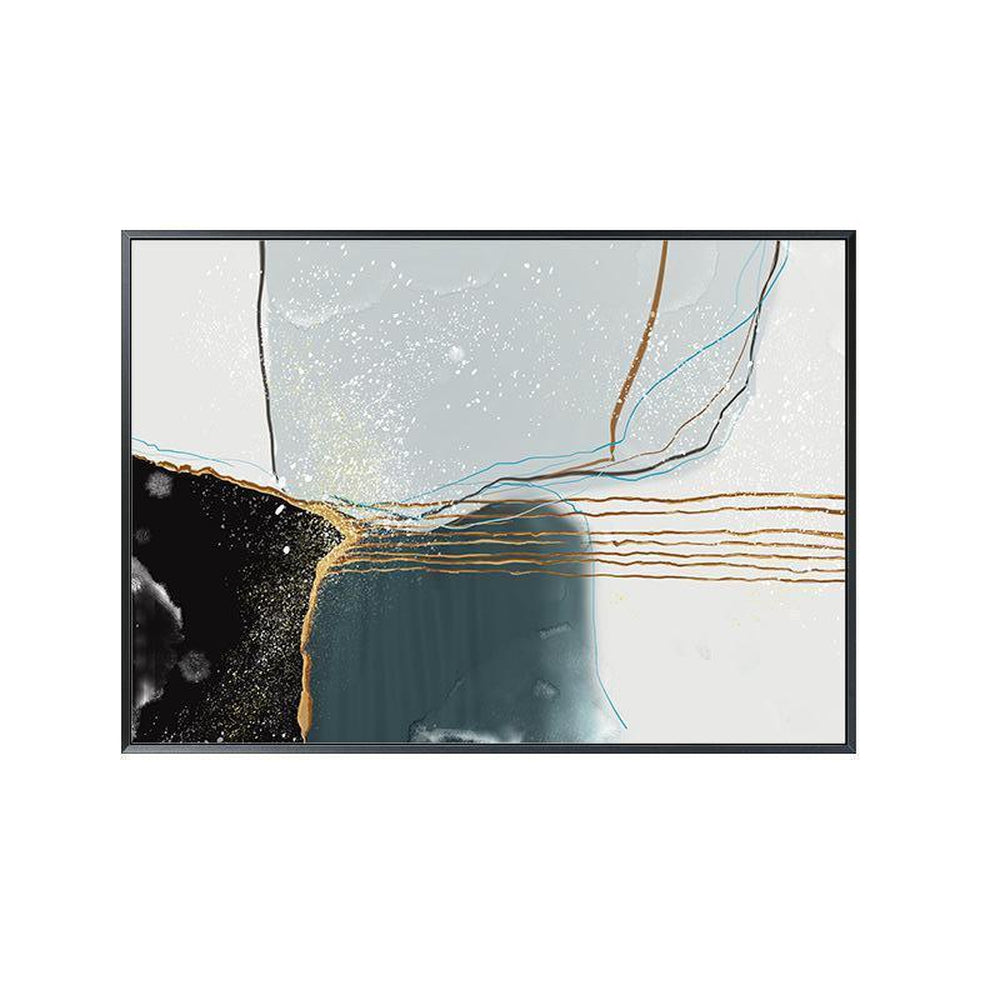 wall-art-print-canvas-poster-framed-Drifting Sand, Abstract Art, Black Blue Gold, Set Of 3-by-Gioia Wall Art-Gioia Wall Art